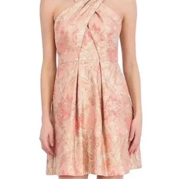 Vince Camuto Jacquard Fit-and-Flare CrissCross Neck Dress Size 10 Coral NWT  188$ - www.disolcolor.com
